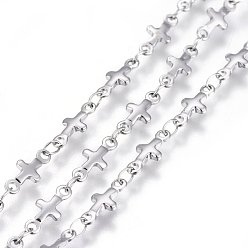 Stainless Steel Color 304 Stainless Steel Link Chains, Soldered, Cross, Stainless Steel Color, 10x4.5x1mm