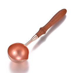 Rose Gold Brass Wax Sticks Melting Spoon, with Wood Handle, Rose Gold, 111x30x15.3mm