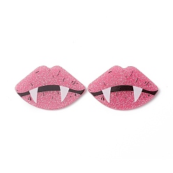 Rosa Caliente Colgantes acrílicos opacos impresos, con los polvos de brillo, encanto de labios, color de rosa caliente, 26.5x41.5x2.2 mm, agujero: 1.6 mm