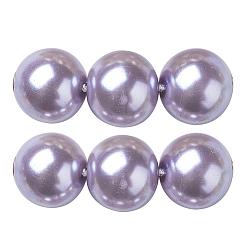 Lilas Brins de perles rondes en verre teinté écologique, Grade a, cordon en coton fileté, lilas, 14mm, Trou: 0.7~1.1mm, Environ 30 pcs/chapelet, 15 pouce