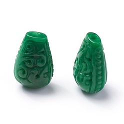 Myanmar Jade Perles naturelles de jade du Myanmar / jade birmane, teint, sculpté teardrop, 22x14x11mm, Trou: 1.6~1.8mm