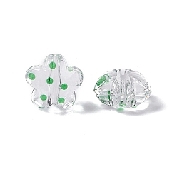 Green Transparent Acrylic Beads, Flower with Polka Dot Pattern, Clear, Green, 16.5x17.5x10mm, Hole: 3mm