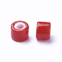 Красный Бусины лэмпворк , колонка, красные, 7.5~8x6~6.5 мм, отверстие : 3 мм