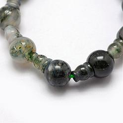 Moss Agate Natural Moss Agate 3-Hole Guru Bead Strands, for Buddhist Jewelry Making, T-Drilled Beads, 16.5~18mm, Hole: 2~3mm, 2pcs/set, 10sets/strand, 6.5 inch