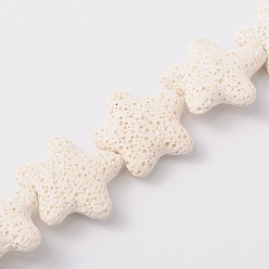 Blanc Brins de perles de pierre de lave synthétique étoiles, teint, blanc, 25x26x7mm, Trou: 1mm, Environ 18 pcs/chapelet, 16.5 pouce