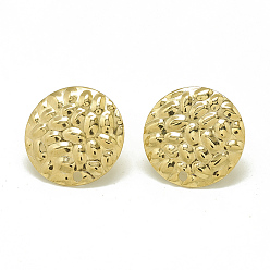 Golden 304 Stainless Steel Stud Earring Findings, with Loop, Flat Round, Golden, 16mm, Hole: 1.4mm, Pin: 0.8mm