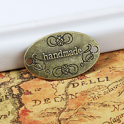 Antique Bronze Alloy Connector Charms, Oval with Word handmade, Antique Bronze, 19x32x1mm, Hole: 2mm