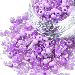 Medium Orchid Glass Seed Beads, Mixed Style, Mixed Shapes, Medium Orchid, 1~7x2~4mm, Hole: 0.7~1mm, about 450g/pound
