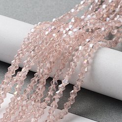 Rose Brumeux Chapelets de perles en verre, de couleur plaquée ab , facette, Toupie, rose brumeuse, 4x4mm, Trou: 1mm, Environ 92~96 pcs/chapelet, 13.78~14.37 pouce