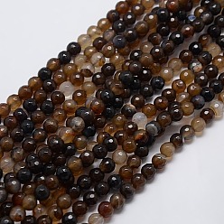 Coconut Brown Natural Agate Round Beads Strand, Dyed, Faceted, Coconut Brown, 6mm, Hole: 1mm, about 62pcs/strand, 14.17 inch