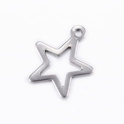 Stainless Steel Color 304 Stainless Steel Charms, Star, Stainless Steel Color, 15x13x0.8mm, Hole: 1mm