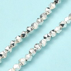 Silver Plated Synthetic Non-magnetic Hematite Beads Strands, Long-Lasting Plated, Faceted, Polygon, Silver Plated, 3.5~4x3.5~4x3.5~4mm, Hole: 0.9~1mm, about 100~102pcs/strand, 15.35~15.75 inch(39~40cm)