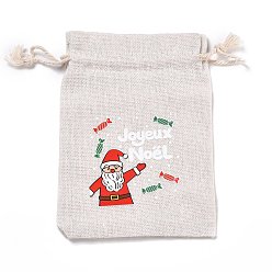 Santa Claus Pochettes de rangement en tissu de coton de noël, rectangles sacs à cordon, pour les sacs-cadeaux de bonbons, le père noël, 13.8x10x0.1 cm