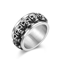 Antique Silver Stainless Steel Skull Rotatable Finger Ring, Spinner Fidget Band Anxiety Stress Relief Punk Ring for Men Women, Antique Silver, US Size 12(21.4mm)