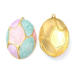 Lavender Blush Enamel Pendants, with 304 Stainless Steel Finding, Real 18K Gold Plated, Oval Charm, Lavender Blush, 32.5x21.5x5.8mm, Hole: 1.2mm
