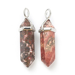 Red Agate Natural Red Agate Pendants, with Platinum Tone Brass Findings, Bullet, 39.5x12x11.5mm, Hole: 4.5x2.8mm