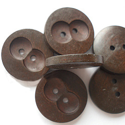 Coffee Practical Butoons with 2-Hole, Wooden Buttons, Coffee, about 30mm in diameter, 100pcs/bag