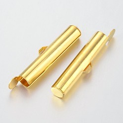 Golden Brass Slide On End Clasp Tubes,  Slider End Caps, Golden, 26x5mm, Hole: 1mm, Inner Diameter: 2mm