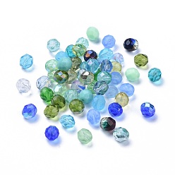 Mixed Color Transparent Czech Glass Beads, Faceted, Oval, Mixed Color, 7~7.5x8mm, Hole: 1mm, about 240pcs/bag
