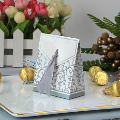 Gris Foncé Boîte-cadeau en papier créatif pliable rectangle, bonbonnière à motif floral avec ruban, coffret cadeau décoratif pour les mariages, gris foncé, pli: 3.5x6.7x8.5 cm