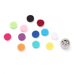 Mixed Color 304 Stainless Steel Magnetic Diffuser Locket Aromatherapy Essential Oil Buckle, with Perfume Pad, Perfume Button for Face Mask, Flat Round with Rose, Mixed Color, 12x4.5mm