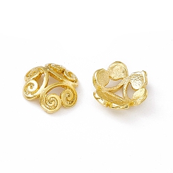 Real 24K Gold Plated Brass Beads Caps, 3-Petal, Cadmium Free & Lead Free, Flower, Real 24K Gold Plated, 7.5x2.5mm, Hole: 1mm
