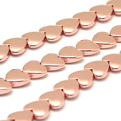 Plaqué D'or Rose Galvanoplastie non magnétiques hématite synthétique brins de perles, cœur, rose plaqué or, 7x8x3mm, Trou: 1mm, Environ 62 pcs/chapelet, 15.9 pouce (40.5 cm)