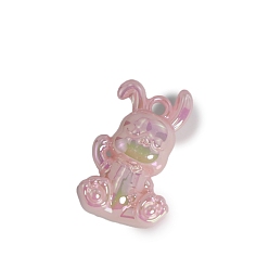 Pink 10pcs pendentifs lumineux en résine opaque, brillent dans les charmes de lapin sombres, rose, 38x24x15mm