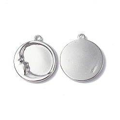 Stainless Steel Color 304 Stainless Steel Pendants, Flat Round with Moon Charm, Stainless Steel Color, 20.5x18x2.5mm, Hole: 1.6mm