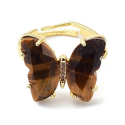 Ojo de Tigre Anillos ajustables mariposa ojo de tigre natural, joyas de latón dorado para mujer, sin plomo y cadmio, tamaño de EE. UU. 6 1/2 (16.9 mm)