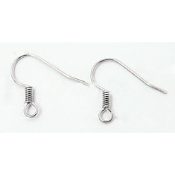 Silver Brass Earring Hooks, Ear Wire, with Horizontal Loop, Nickel Free, Silver Color Plated, 17mm, Hole: 1.5mm, 21 Gauge, Pin: 0.7mm
