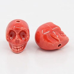 Tomato Handmade Porcelain Beads, Halloween Jewelry DIY Material, Skull, Tomato, 13x13x11mm, Hole: 2mm