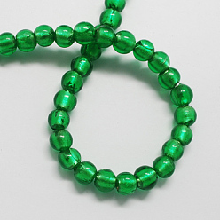 Green Handmade Silver Foil Glass Beads, Round, Green, 9.5~10.5mm, Hole: 1~2mm