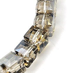 Dark Khaki Electorplated Glass Beads, Rainbow Plated, Faceted, Cube, Dark Khaki, 7x7x7mm, Hole: 1mm
