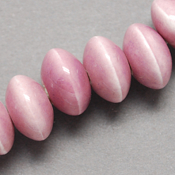 Rouge Violet Pâle Perles en porcelaine manuelles, porcelaine émaillée lumineux, rondelle, rouge violet pâle, 12x7mm, Trou: 2mm