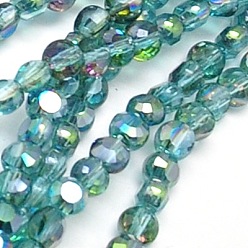 Light Sky Blue Electroplate Glass Beads Strands, Half Plated, Faceted, Oval, Light Sky Blue, 6x4mm, Hole: 1mm, about 72pcs/strand, 16 inch