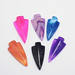 Mixed Color Arrowhead Natural Agate Cabochons, Dyed, Mixed Color, 42~47x21~22x5~6mm