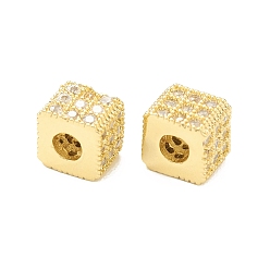 Real 18K Gold Plated Brass Micro Pave Cubic Zirconia Beads, Cube, Real 18K Gold Plated, 4x4.5x4.5mm, Hole: 2mm