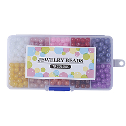 Mixed Color Imitation Jade Glass Beads Strands, Spray Painted, Round, Mixed Color, 10mm, Hole: 1.3~1.6mm, about 100~105pcs/box