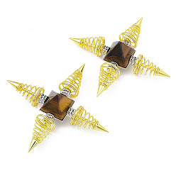 Tiger Eye Golden Brass Spritual Energy Generator, with Natural Tiger Eye Pyramid and Conductive Coils, for Body Healing, Reiki Balancing Chakras, Aura Cleansing, Protection, Darts, 113.5x113.5x32mm