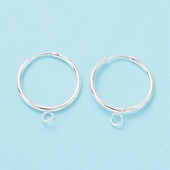 Silver 201 Stainless Steel Huggie Hoop Earring Findings, with Horizontal Loop and 316 Surgical Stainless Steel Pin, Silver, 23x19.5x1.5mm, Hole: 2.5mm, Pin: 1mm