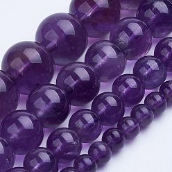 Amethyst Natural Amethyst Bead Strands, Grade A, Round, 6~6.5mm, Hole: 1mm, about 65pcs/strand, 15.5 inch