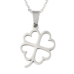 Stainless Steel Color 201 Stainless Steel Pendants Necklaces, with Cable Chains and Lobster Claw Clasps, Clover, Stainless Steel Color, 17.71 inch(45cm), 1.5mm