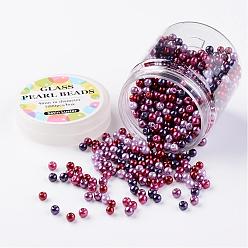 Mixed Color Glass Pearl Bead Sets, Valentine's Mix, Eco-Friendly, Round, Dyed, Mixed Color, 4~4.5mm, Hole: 0.7~1mm, about 1000pcs/box.