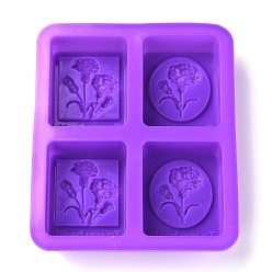 Purple Carnation Flower Silicone Molds, Food Grade Molds, For DIY Cake Decoration, Candle, Chocolate, Candy, Soap, Purple, 169x142x30mm, Inner Diameter: 70x57mm