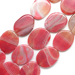 Crimson Natural Agate Beads Strand, Dyed, Oval, Crimson, 39~40x32.5~33x6.5~7mm, Hole: 2.5mm, about 10pcs/strand, 16.3 inch