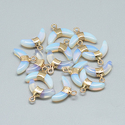 Opalite Opalite Pendants, with Brass Findings, Double Horn/Crescent Moon, Golden, 12x16x4mm, Hole: 1.5mm