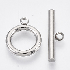 Stainless Steel Color 304 Stainless Steel Toggle Clasps, Ring, Stainless Steel Color, Ring: 15x12x2mm, Hole: 1.8mm, Bar: 19x5.5x2.5mm, Hole: 1.8mm