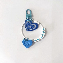 Dodger Blue Cube & Heart Acrylic Pendant Keychain, with Polyester Cord and Spray Painted Alloy Findings, Dodger Blue, 11cm