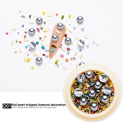 Gris Accessoires nail art de décoration, avec des cabochons de perles d'imitation en plastique ABS et des perles de verre, puce et demi-rond, grises , 6x4mm et 0.5~5x0.5~3x0.5~3mm et 2~5x1~5x0.5mm